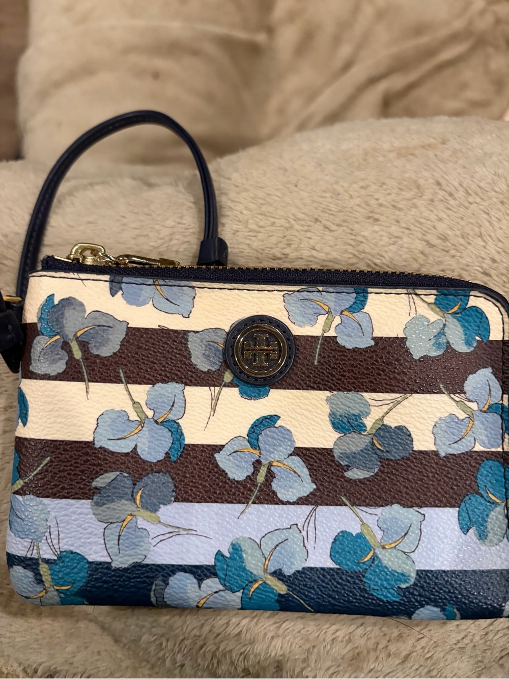 Tory Burch striped and print wristlet